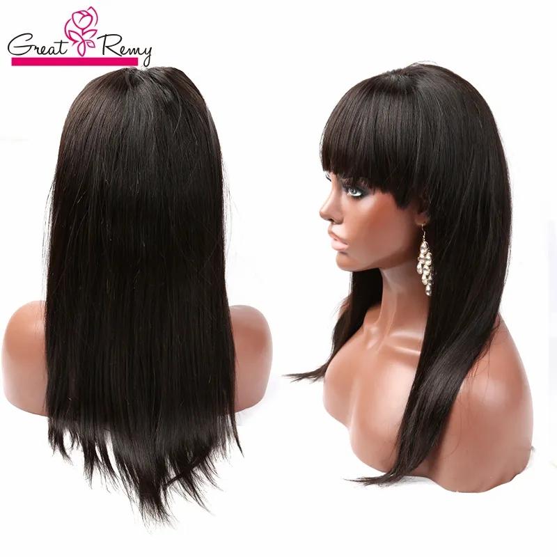 Remy Hair & Virgin Hair | Full Lace Straight Wigs With Bangs Human Hair Wigs For Black Women None Lace Front Wigs Brazilian Virgin Hair Glueless Machine Made Wig Greatremy Remy Hair & Virgin Hair Remy Hair & Virgin Hair