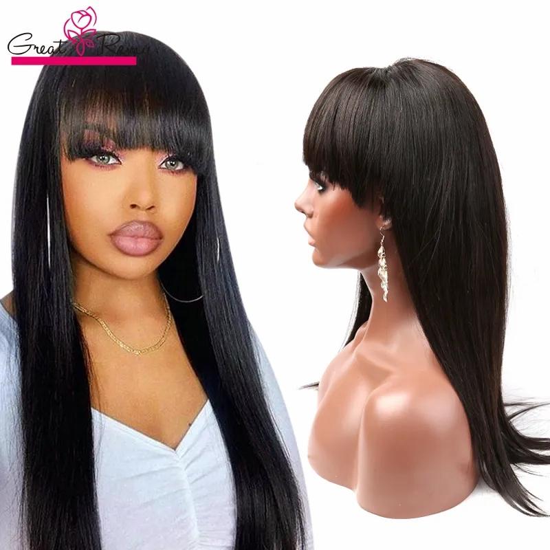 Remy Hair & Virgin Hair | Full Lace Straight Wigs With Bangs Human Hair Wigs For Black Women None Lace Front Wigs Brazilian Virgin Hair Glueless Machine Made Wig Greatremy Remy Hair & Virgin Hair Remy Hair & Virgin Hair